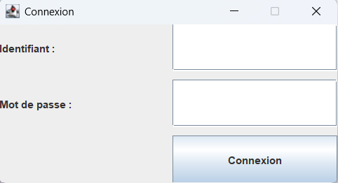 Écran de connexion de l'application Java Ménagerie